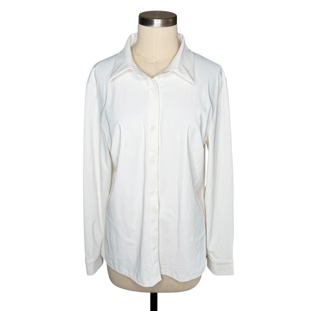 HALARA Button Up Shirt White Long Sleeve Stretch Women's Size XL NEW
